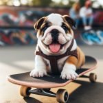 bulldog on skateboard