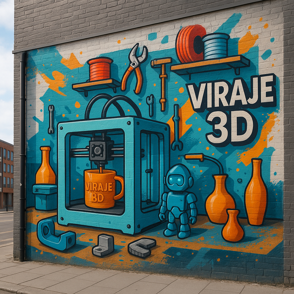 Atelier Viraje 3D Landerneau : Imprimante 3D grand format réalisant une pièce technique et décorative en résine polychrome