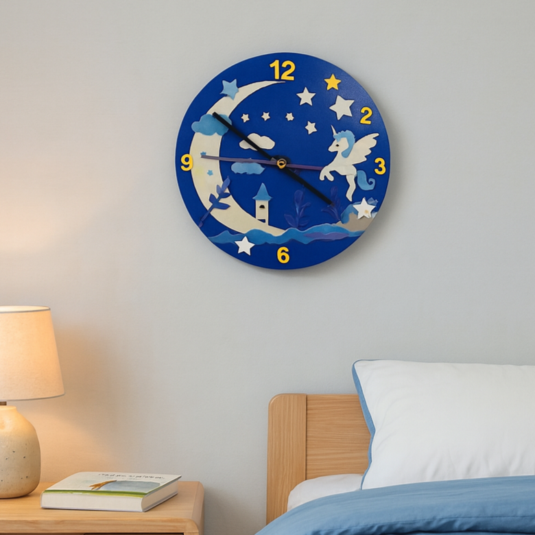 Horloge lune et licorne imprimée en 3D